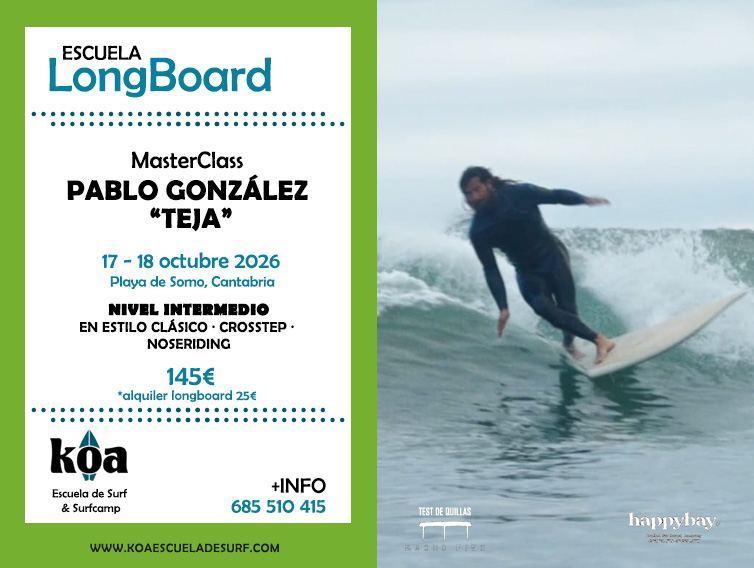Masterclass de Longboard en Playa de Somo. 17 y 18 de octubre de 2026
